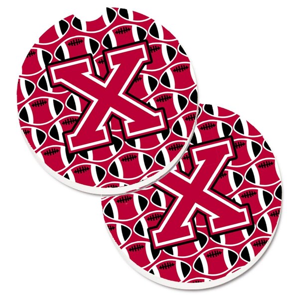 Carolines Treasures Letter x Football Crimson and White Cup Holder Car Coaster, PK2 CJ1079-XCARC - main